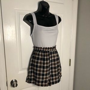 Ultra Flirt romper, size XLarge, color (plaid shorts black, cream/brown)